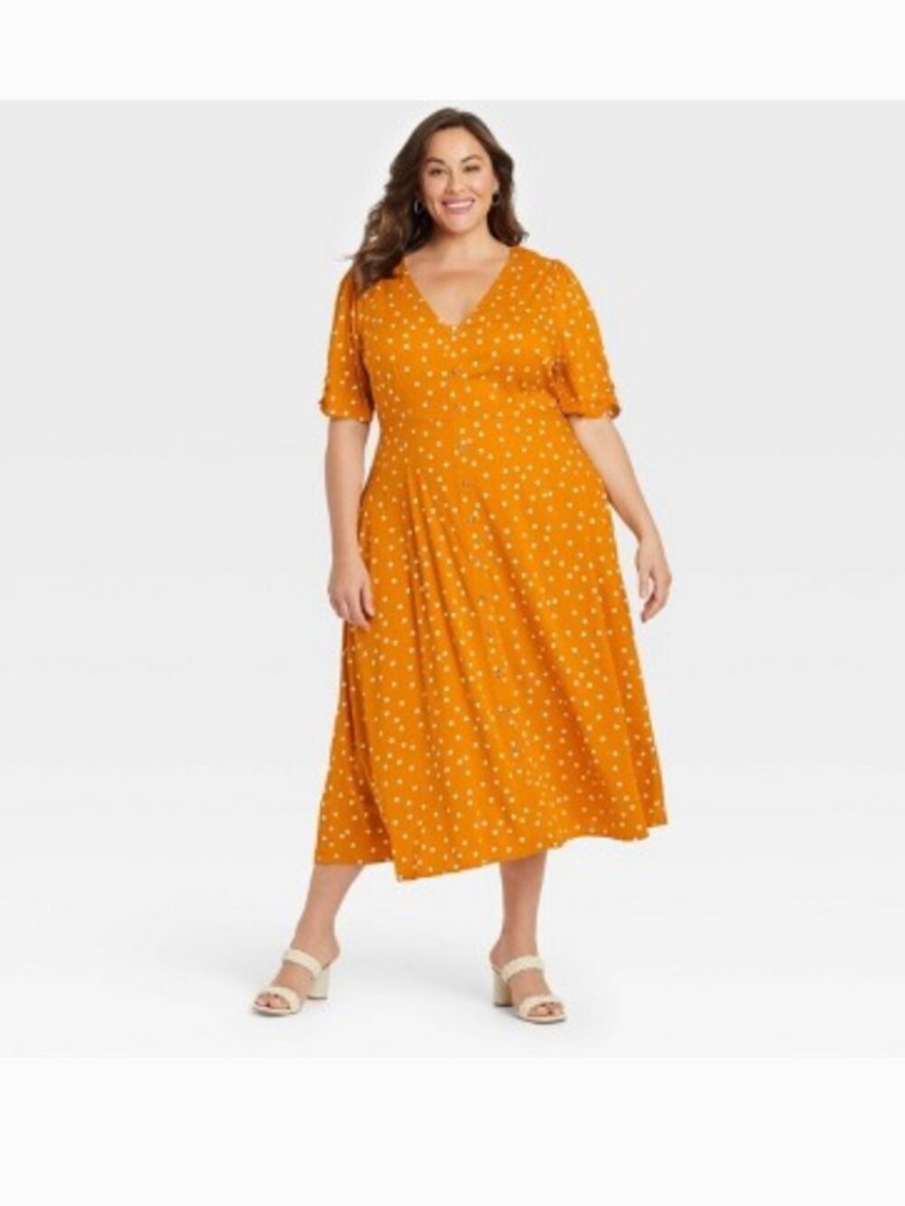 Ava & Viv Marigold Yellow Polka Dot Midi Dress